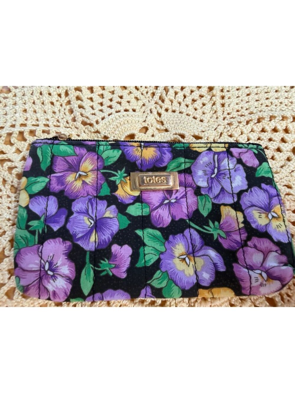 Totes Black Floral Small Lined Zipper Coin Purse